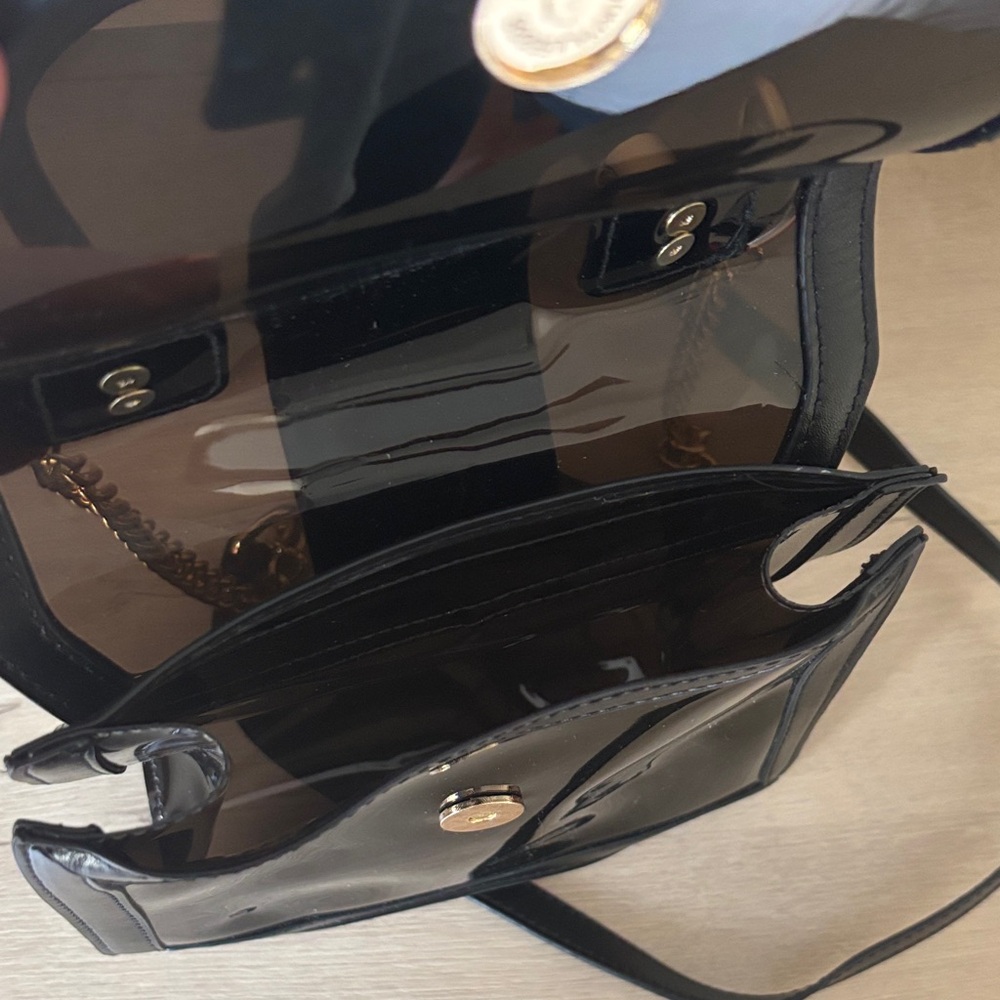 Anthropologie Clear Black Crossbody Bag with Gold Chain - Picture 7 of 9